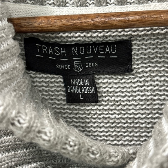 Trash Nouveau Men’s Shawl Neck Cable Knit Sweater Sz L Gray Grandpa Nordic EUC - Picture 4 of 9